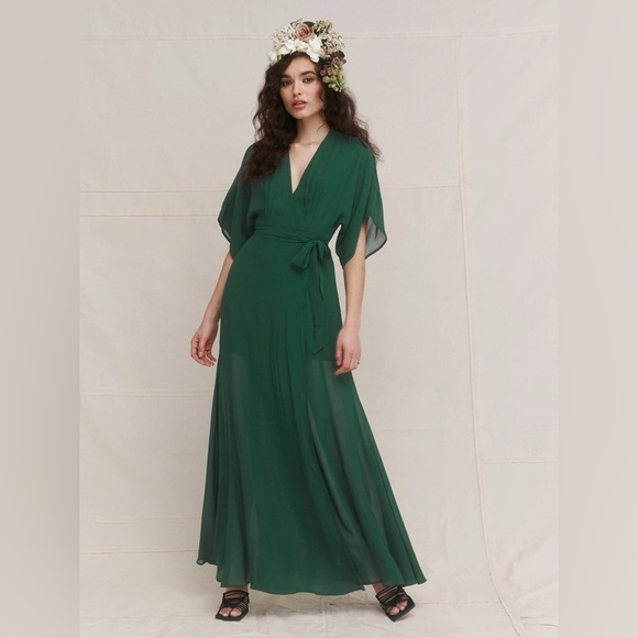 NWT Reformation Winslow Wrap Maxi Dress in Emerald - Picture 8 of 16
